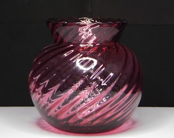 Vintage Glass Vase, Pilgrim Glass Company, Swirl Pattern, Cranberry, 1960s/70s