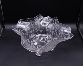 Elegant Era Glass 4 Footed Ruffled Bowl Cambridge Glass Company Line 3400/160 Rose Point Etch 1930's