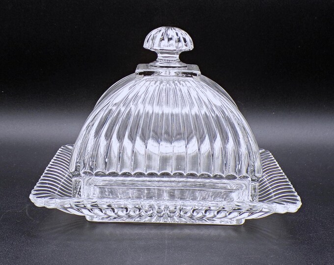 Early American Pressed Glass Butter Dish, United States Glass Company, U S Glass #15061; New York (OMN) a/k/a US Rib 1899