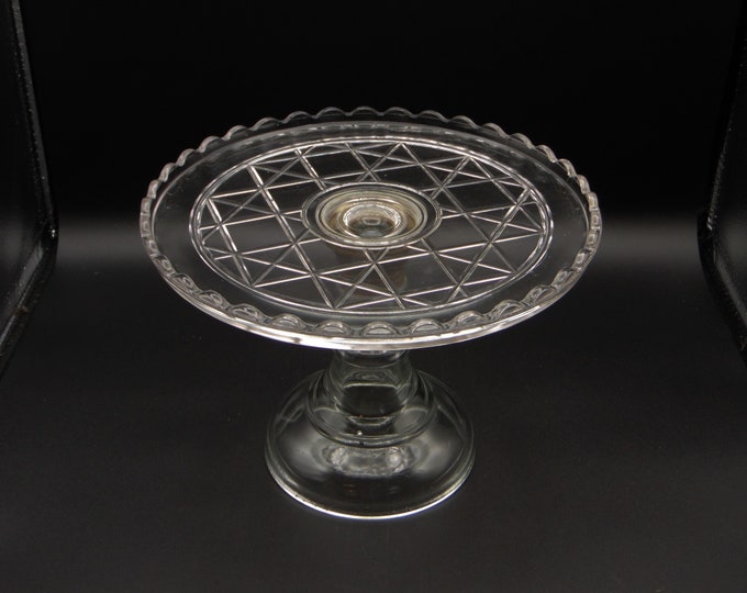Early American Pressed Glass Cake Stand Nickel Plate Glass Company Nickel Plate No 101 (OMN) 1888-1891