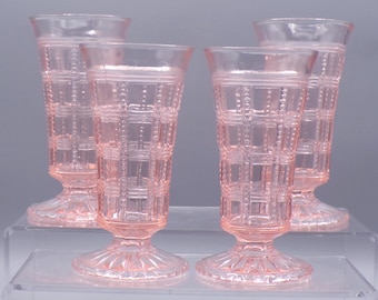 Vintage Pink Glass Parfait Glasses - Imperial Beaded Block #710 - Set of 4