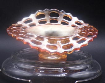 Carnival Glass Hat (Basket) Fenton Art Glass Company, Open Edge 2-Row, Jack-In-The-Pulpit form, 1912