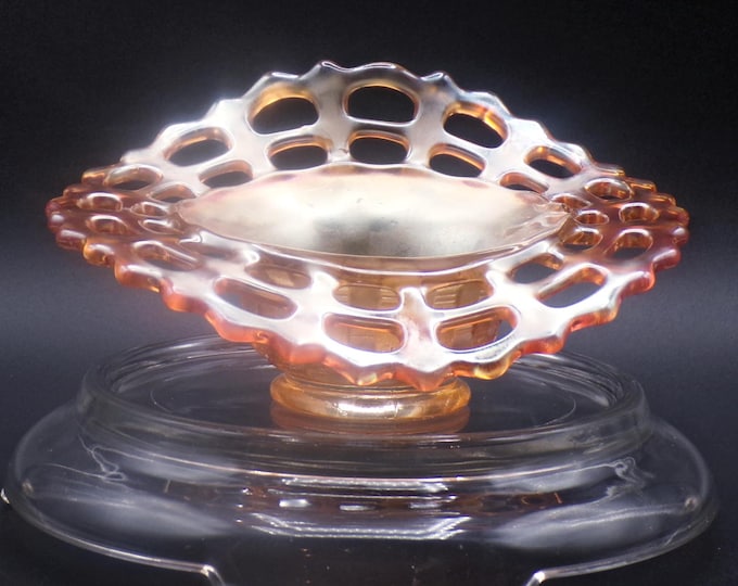 Carnival Glass Hat (Basket) Fenton Art Glass Company, Open Edge 2-Row, Jack-In-The-Pulpit form, 1912