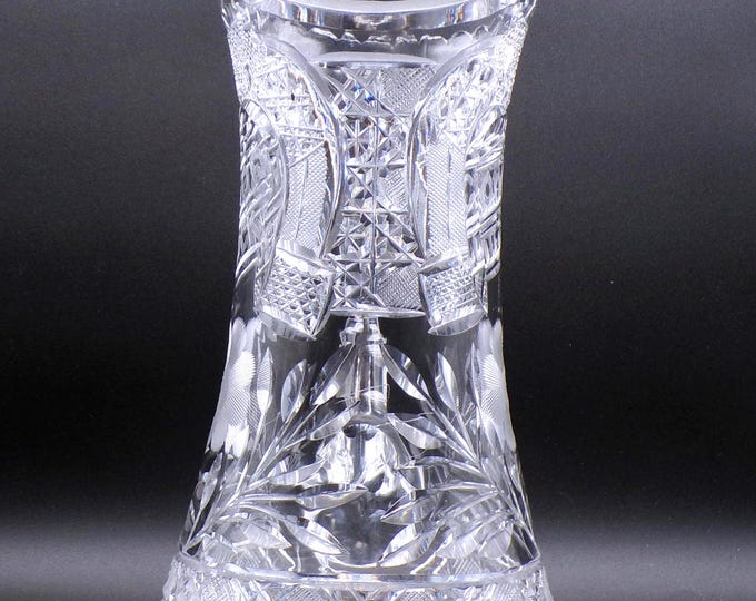 American Brilliant Period Cut Glass Tankard/Pitcher, Emil Kupfer, Inc, Good Luck, 1900-1910