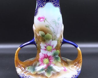Porcelain Vase, Unknown maker, Nippon (Japan), Cobalt with Gold Moriaga Accents, ca 1880-1890