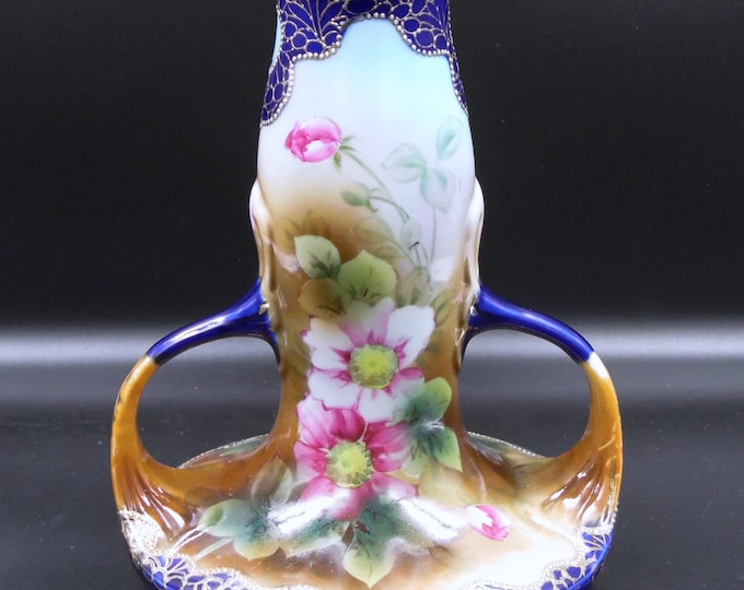 Porcelain Vase, Unknown maker, Nippon (Japan), Cobalt with Gold Moriaga Accents, ca 1880-1890