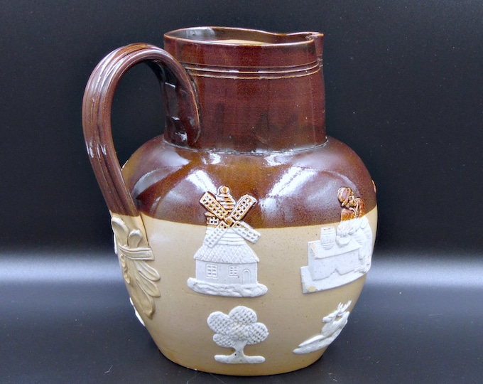 Antique Stoneware Saltglaze Jug: Doulton Lambeth England, Harvest Jug 1891-1925