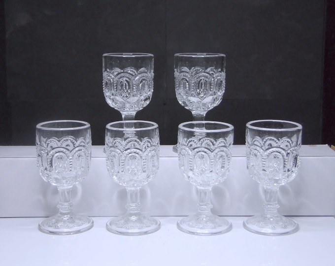 Antique Moon and Star Wine Goblets - Adams and Company, 1888 - Set of 6