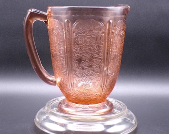 Depression Glass Pitcher, Jeannette Glass Company, Cherry Blossom, Pink, 1930 - 1939