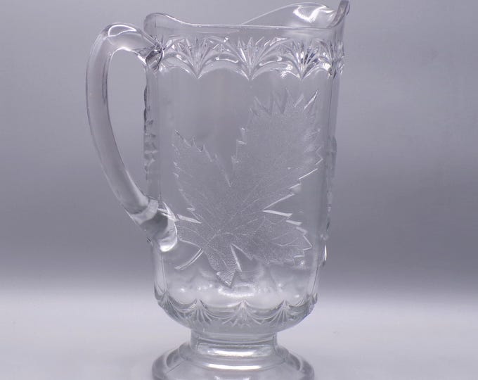 Early Canadian Pressed Glass Pitcher, Diamond Glass Company, Diamond #205; Maple Leaf (OMN) aka Canadian Maple Leaf; Maple Wreath; 1890s