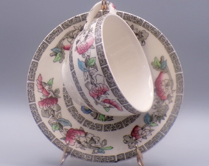 Vintage Pottery, Cup and Saucer (Short Cup), Johnson Brothers, England, Indian Tree (with Inside Decoration) ca 1970s