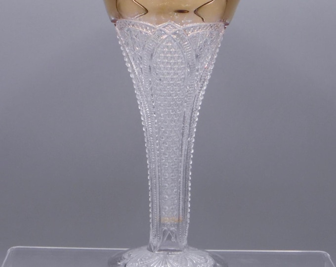 Early American Pressed Glass Bud Vase, United States Glass Co, USG #15054; Massachusetts (OMN) aka Arched Diamond Point; Cane Variant; 1898