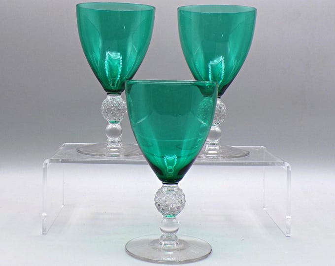 Elegant Era Glass Wine Glass, Morgantown Glass, Golf Ball Line 7643; Stiegel Green; 1930s