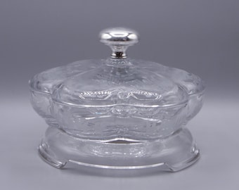 Vintage Duncan and Miller Glass Candy Dish: Canterbury Floral, Sterling Finial