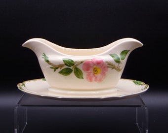 Pottery Gravy Boat With Attached Underplate, Francisanware, Desert Rose 1949 - 1953