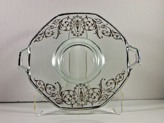 No. 924 - 8 14 Inch Flat Salver 18304 Lancaster Glass Octagon Line - Oval Handled bowl Depression Era Elegant Glass