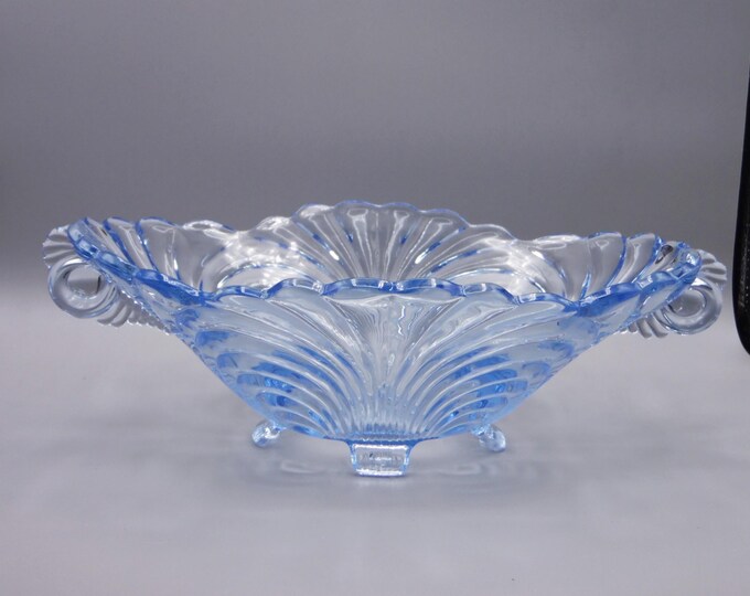 Elegant Era Glass Footed Bowl, Cambridge Glass Company, Caprice, Line 3530 Shape 65, Moonlight Blue, 1936 - 1953