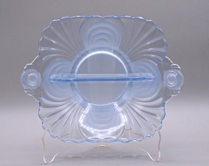 Elegant Era Glass 2 Part Relish, Cambridge Glass Company, Alpine, Shape #119, Moonlight, 1940 - 1949