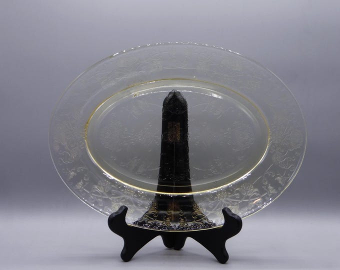 Depression Glass Platter, Oval, Hazel - Atlas Glass Company, Florentine #2, Yellow, 1934 - 1937
