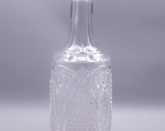 Early American Pressed Glass Bar Bottle, United States Glass Co, USG #15054; Massachusetts (OMN) aka Arched Diamond Point; Cane Variant 1898