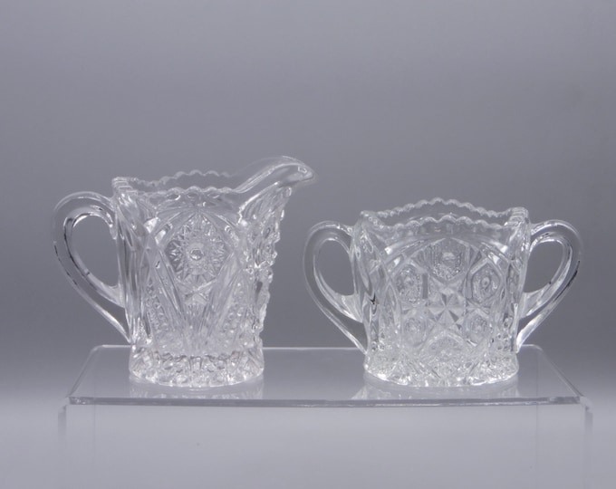 Early American Pressed Glass Sugar And Creamer, United States Glass Company, Pacifica (a/k/a) c 1913