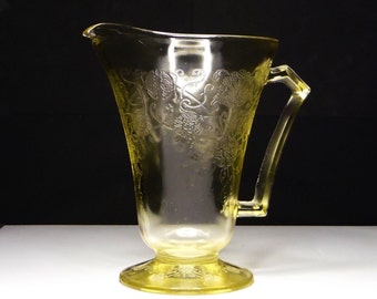 Depression Glass Pitcher, Cone Shape, Hazel - Atlas Glass Company, Florentine 2, Yellow, 1934 - 1937