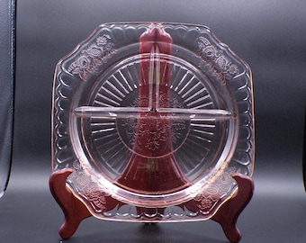 Depression Glass Grill Plate, Hocking Glass Company, Mayfair aka Open Rose, Pink, 1931 - 1937