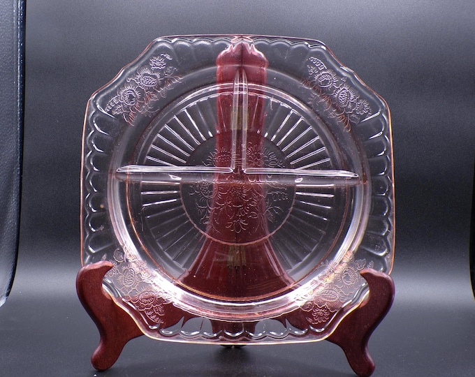 Depression Glass Grill Plate, Hocking Glass Company, Mayfair aka Open Rose, Pink, 1931 - 1937