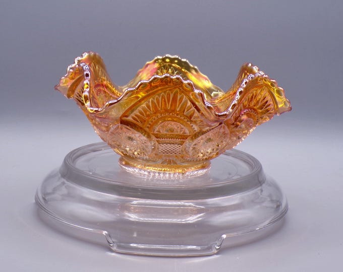 Carnival Glass Sauce Bowl, Imperial Glass Company, Twins, Marigold, 1909 - 1913