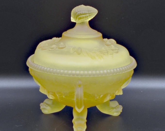 Vintage Glass Candy Dish: Westmoreland Glass Company Argonaut Shell, Yellow Mist 1960s