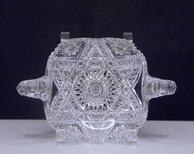 ABP Cut Glass Nappy: J Hoare Ribbon Star, Two Handled Bowl ca 1905