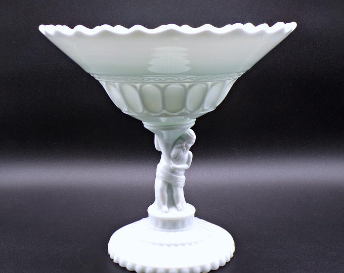 Early American Pressed Glass/Milk Glass Compote, Atterbury And Company, Atlas (AKA) ca 1880s