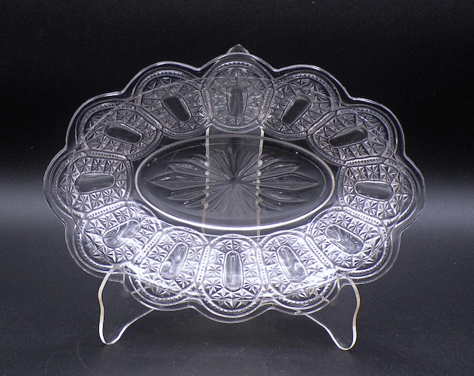 Early American Pressed Glass Oval Deep Dish, Bryce, Walker And Company, Jaspar (OMN) AKA Belt Buckle; Late Buckle Ca 1880