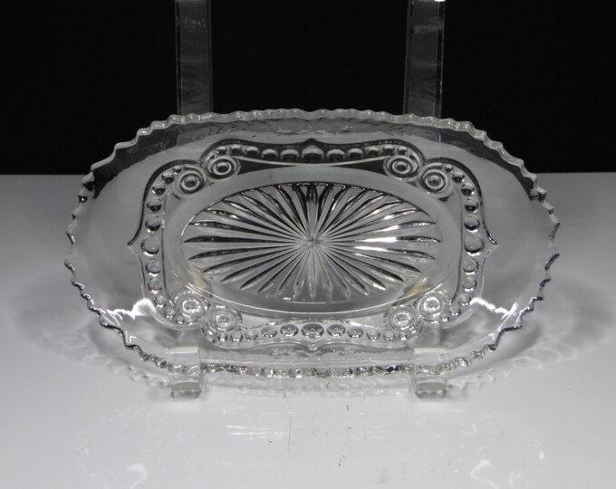 Early American Pressed Glass Olive/Pickle/Relish Dish, Unknown Maker, Bead And Scroll (AKA) c 1901