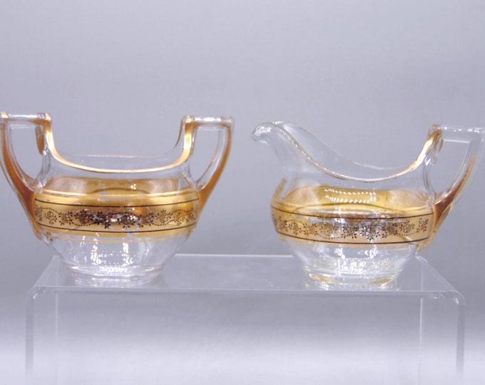 Heisey Glass Sugar and Creamer Set: Phyllis Pattern, Gold Trim, Elegant Era