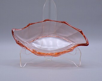 Heisey Flamingo Glass Olive/Relish Dish - Elegant Era Twist Pattern