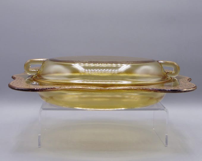 Elegant Era Glass Covered Dish, possibly Beaumont Glass, Cupid and Urn Etch, unknown decorator, 1920s/30s