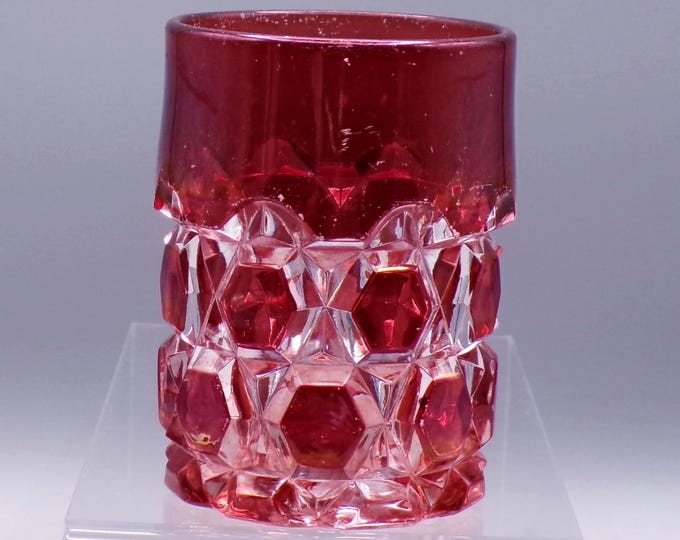 Early American Pressed Glass Tumbler, Doyle and Company, Doyle #250 (OMN) aka Block, Ruby Stain, c 1891