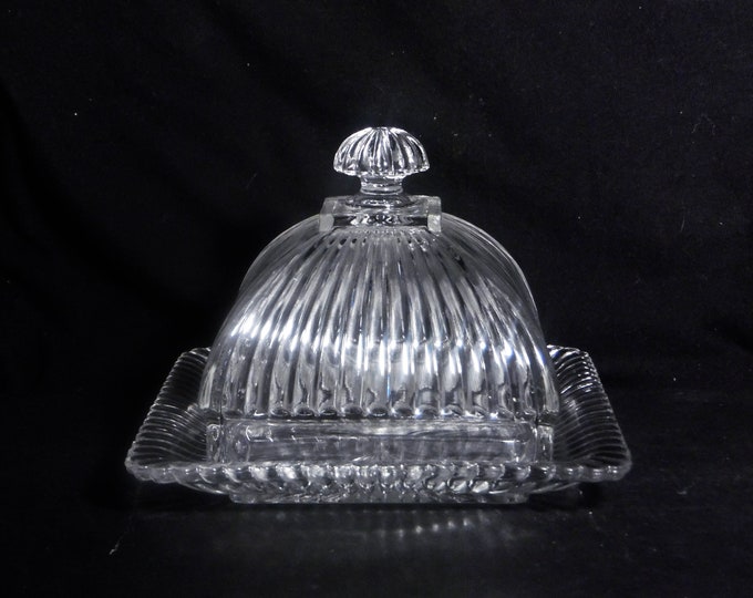 Early American Pressed Glass Butter Dish, United States Glass Company, U S Glass #15061; New York (OMN) a/k/a US Rib 1899