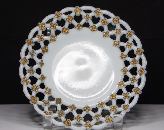 Early American Pressed Glass/Milk Glass Plate, Multiple Makers, Forget - Me - Not Open Work Plate (AKA) 1900