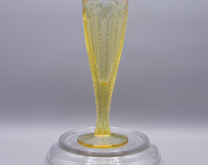 Vintage Glass Bud Vase, Tiara (Indiana Glass Company), Ribbon, Yellow, 1980s