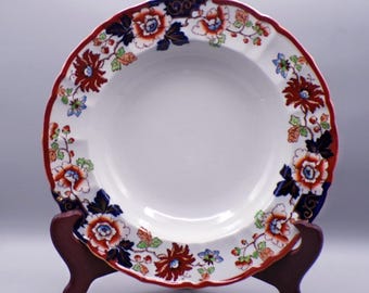 Pottery Wide Rim Soup Bowl, G L Ashworth Pottery, Hanley, England, Imari Ware, c 1860s