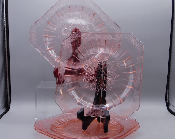 DepressionGlass Luncheon/Salad Plate, Jeannette Glass Company, Adam, Pink, 1932 - 1934