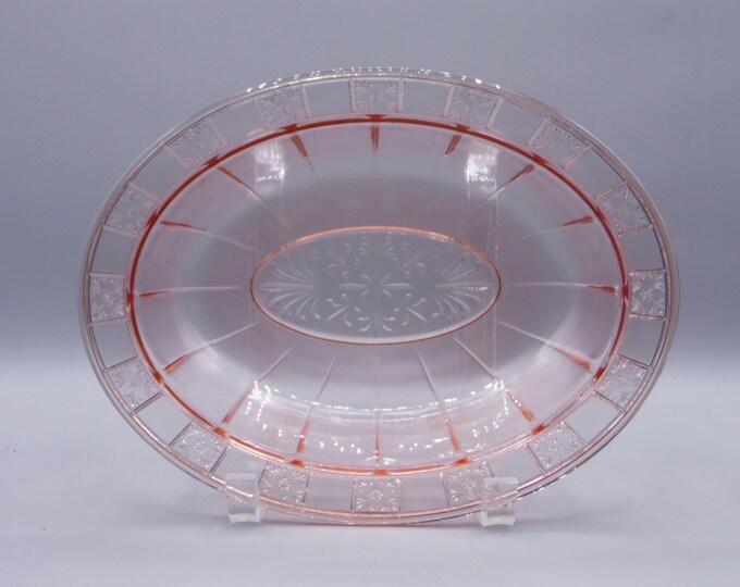 Depression Glass Vegetable Bowl, Oval, Jeannette Glass Company, Doric, Pink 1935 - 1938