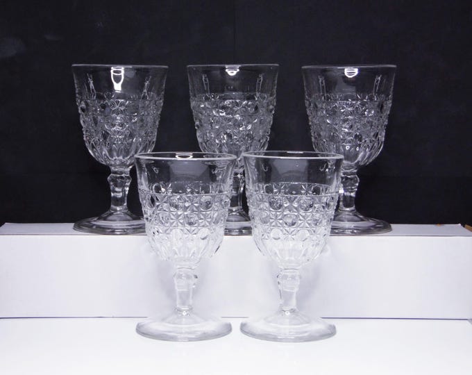 Early American Pressed Glass Water Goblets, Co-Operative Flint Glass Co, Ltd, Co-Op #130 (OMN) aka Currier and Ives; 1887