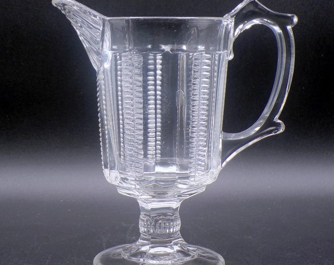Early American Pressed Glass Creamer, Richards And Hartley Glass Company; Cobb (OMN) AKA Late Sawtooth; Zipper 1870s