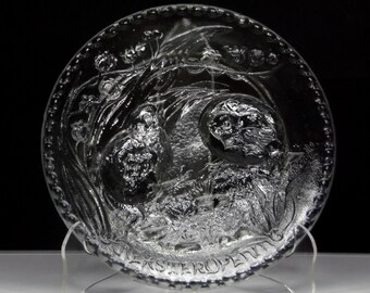 Early American Pressed Glass Novelty Plate, Unknown Maker, Decorative Embossed Easter Plates (AKA) aka Easter Opening; Mother Goose, c 1902