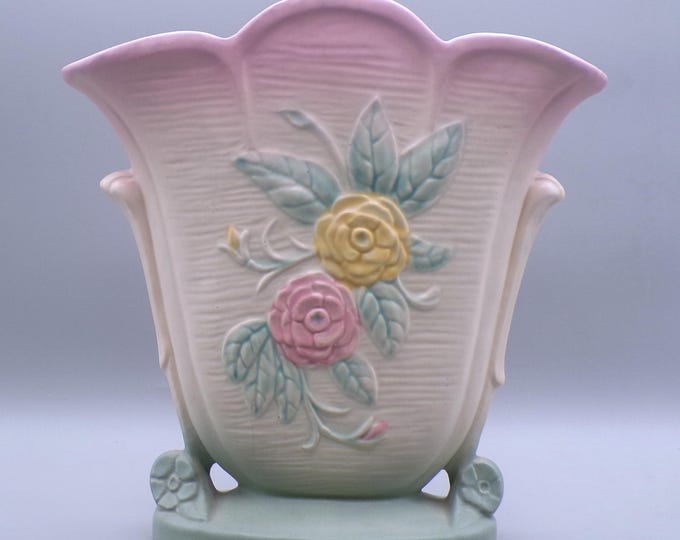 Pottery Vase Hull Art Pottery, Open Rose (Camellia) #143, 1940s