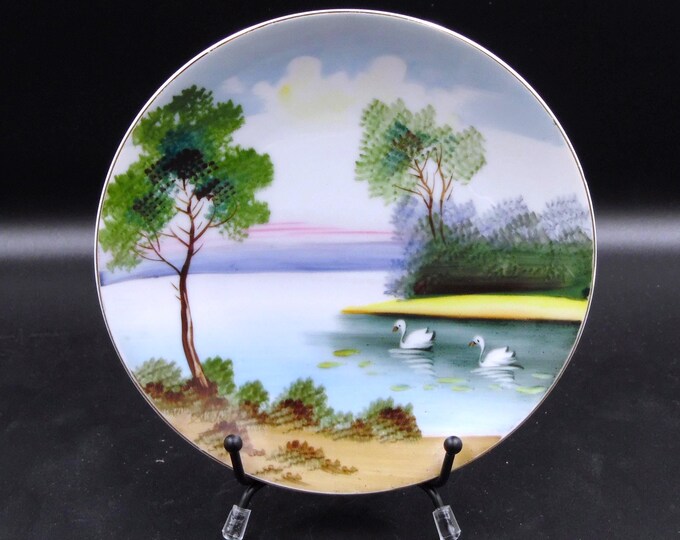 Andrea By Sadek Porcelain Plate: Hand-Painted Swans, Occupied Japan Era