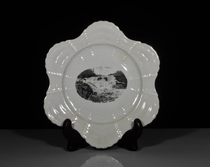 Porcelain Souvenir Plate, Unknown British Maker, Souvenir Of Rumford Falls, Maine, Made For J E Stephens 1904 - 1910